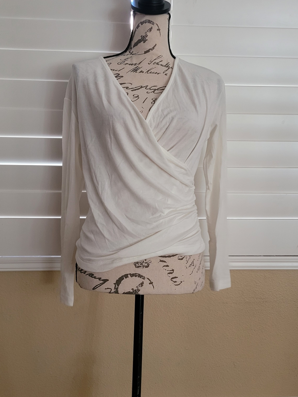 OGL Cashmere Blend Surplice Wrap Long Sleeve Top White NWT S